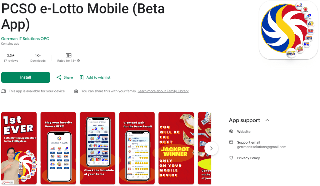 PCSO e-Lotto Mobile App​